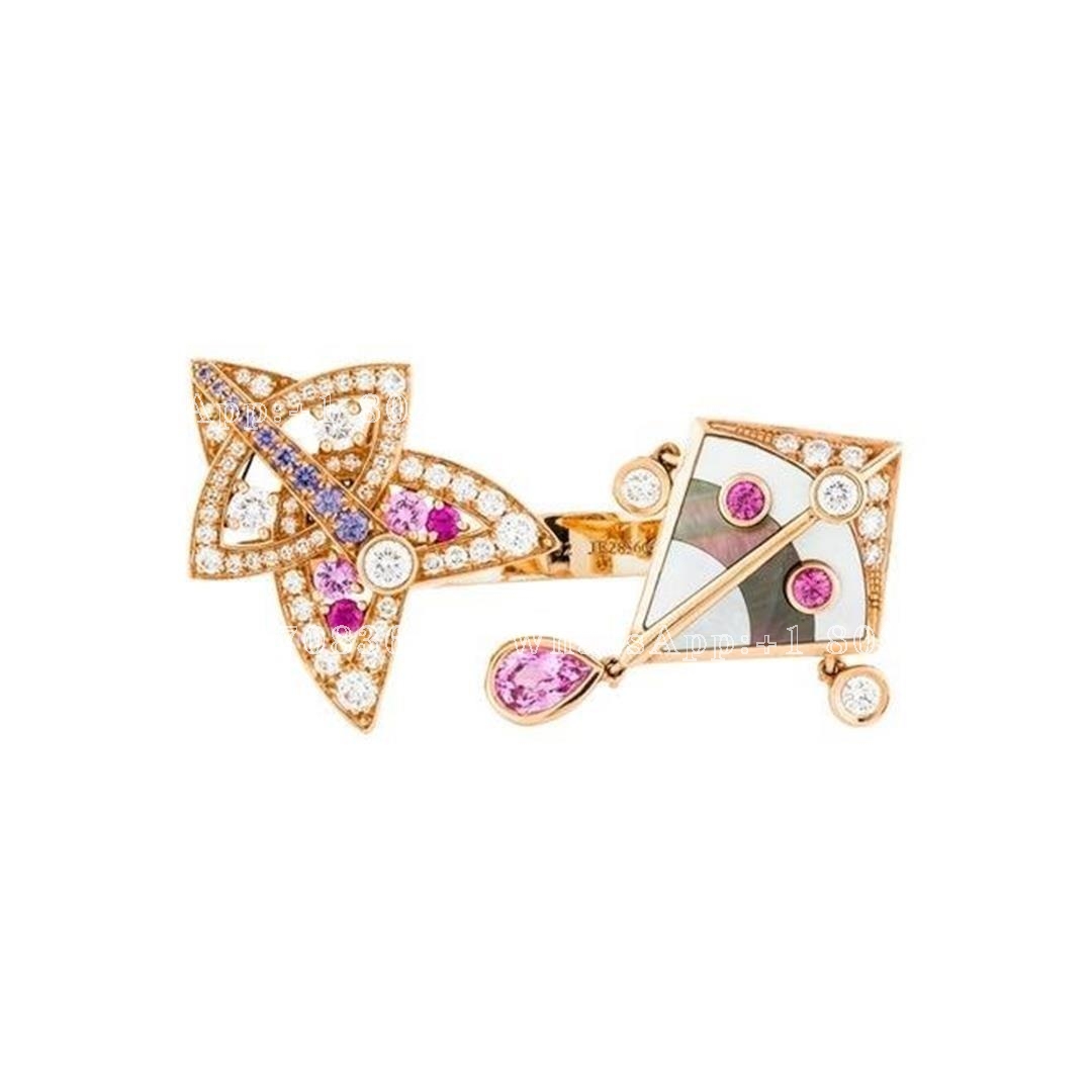 Van Cleef & Arpels Cerfs-Volants Diamonds, Color Sapphires, Mother Of Pearl And Gold Ring VCARO5QH00