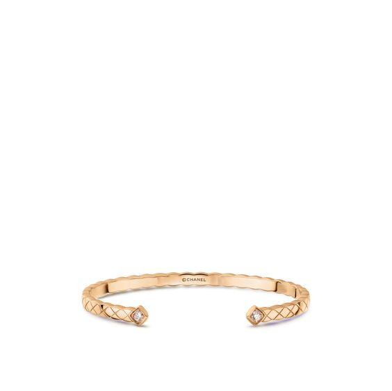 Chanel Coco Crush Bracelet Quilted Motif 18k Beige Gold Diamonds J11666