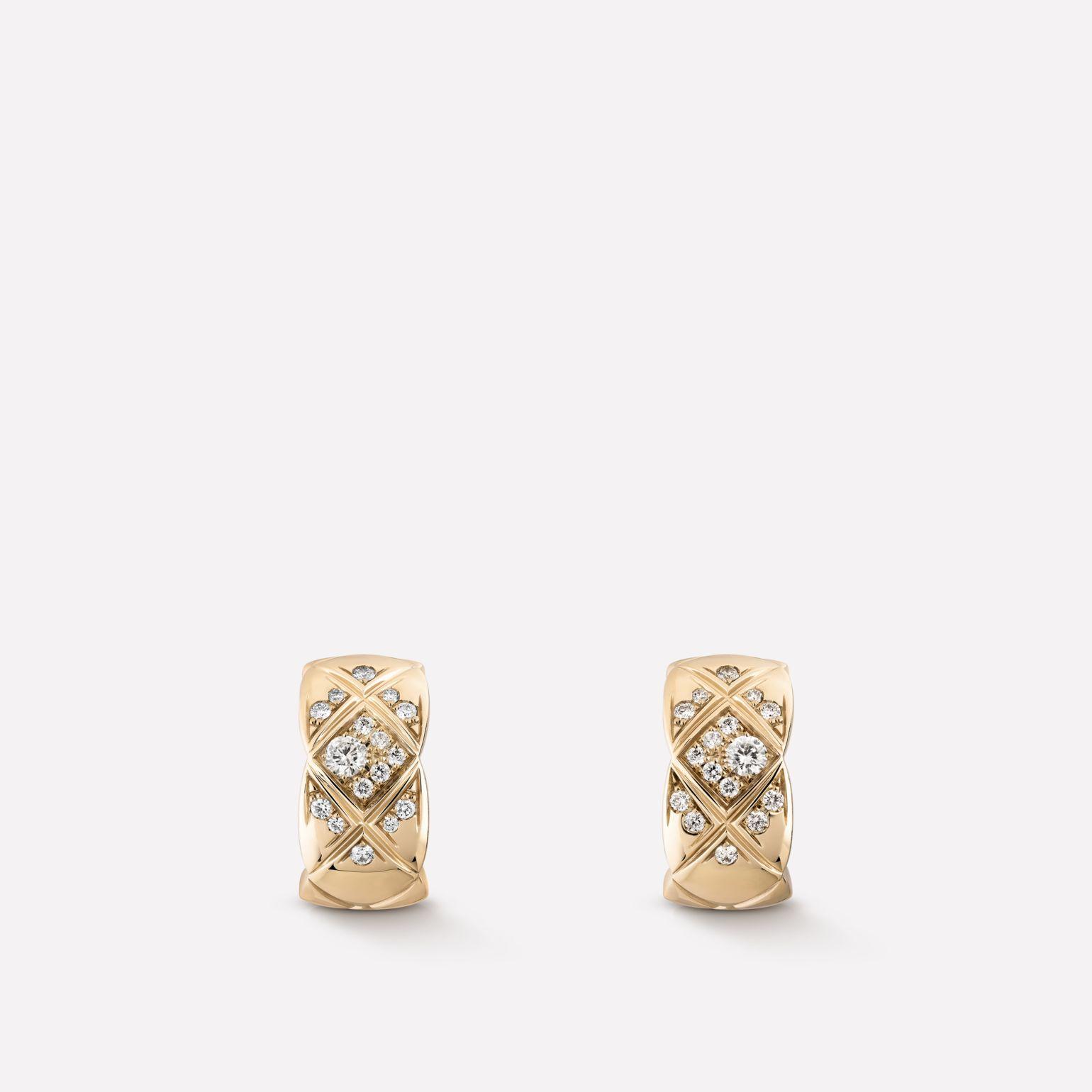 Chanel Coco Crush Earrings Quilted Motif, 18k Beige Gold, Diamonds J11755