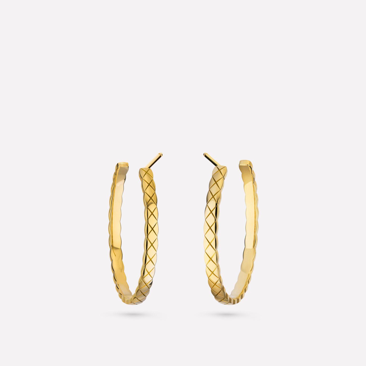 Chanel Coco Crush Hoop Earrings Quilted Motif 18k Yellow Gold J12091