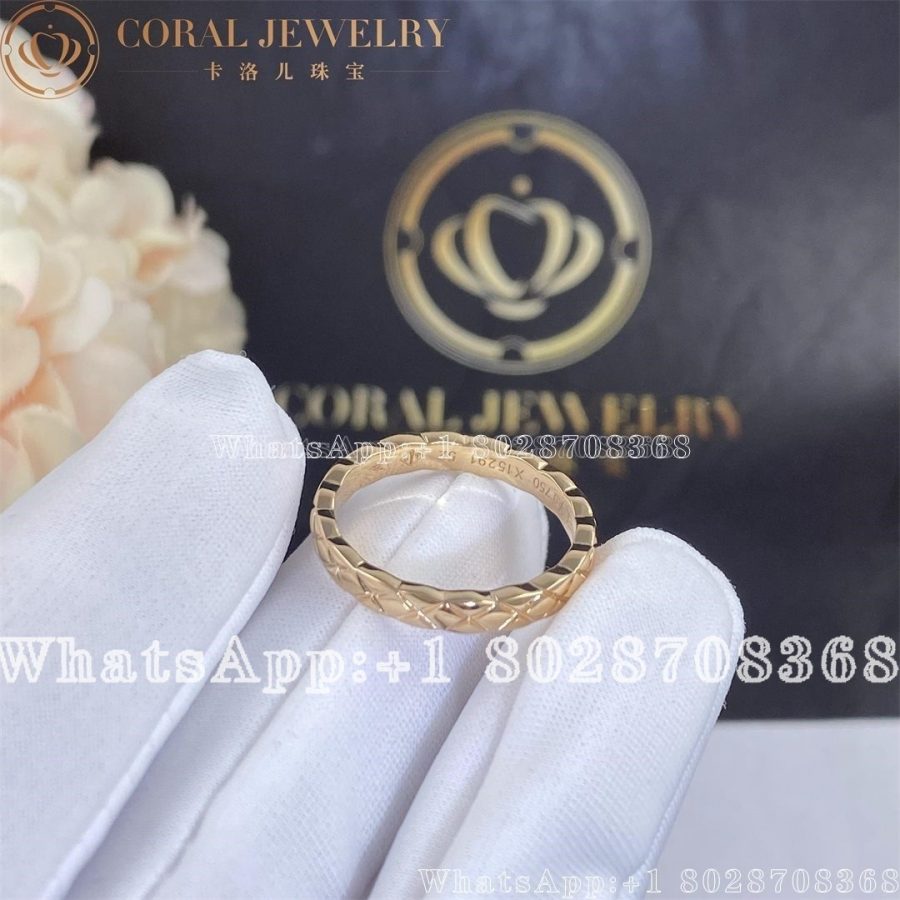 Chanel Coco Crush Ring Quilted Motif Mini Version 18k Beige Gold J11785 Coral (3)