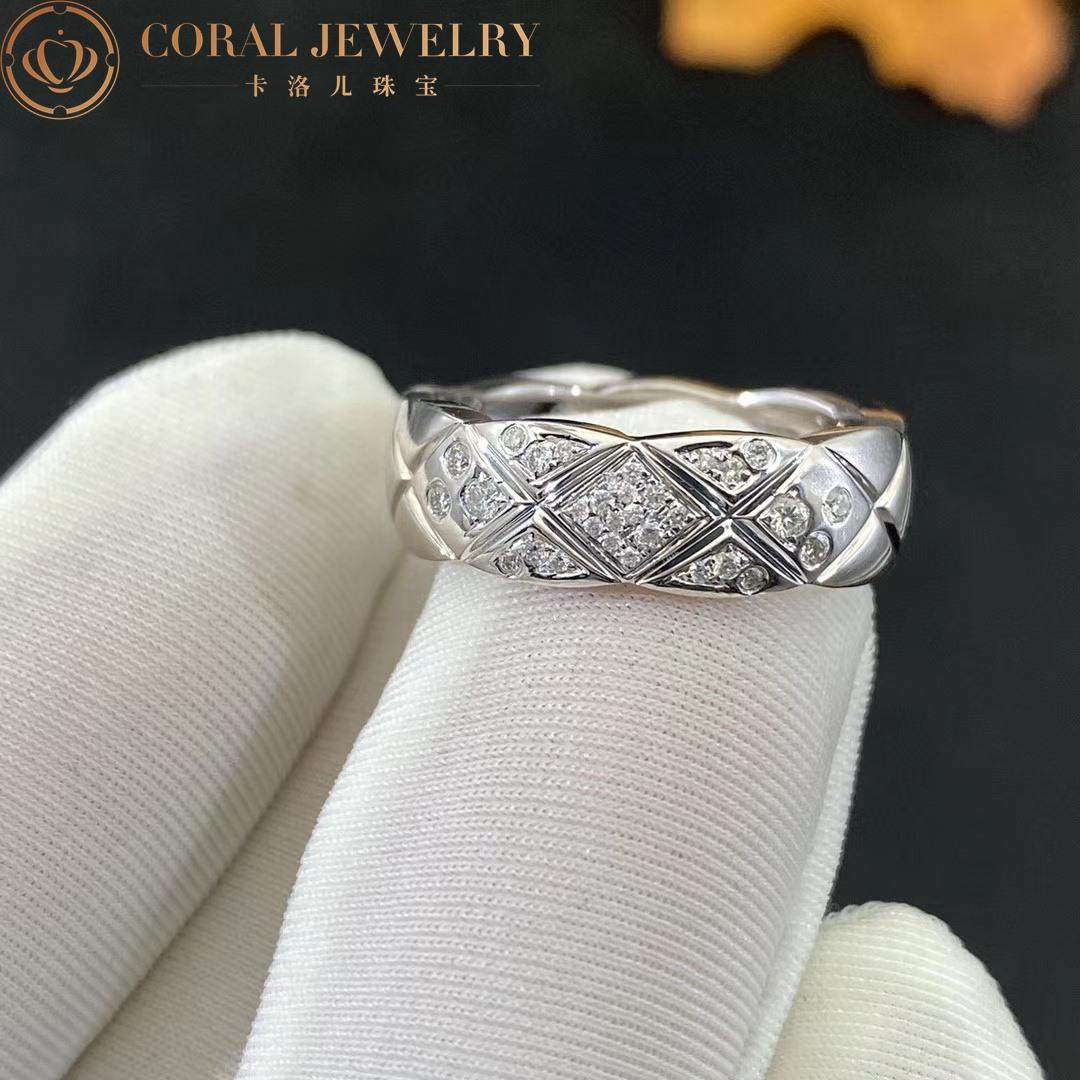 Chanel Coco Crush Ring Quilted Motif, Small Version, 18k White Gold, Diamonds J10865