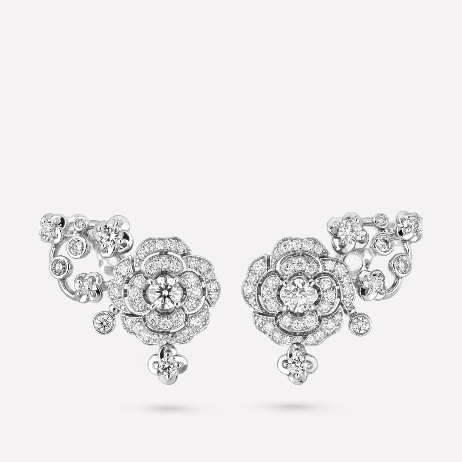 Chanel Bouton de Camélia Earrings 18k White Gold, Diamonds J12039