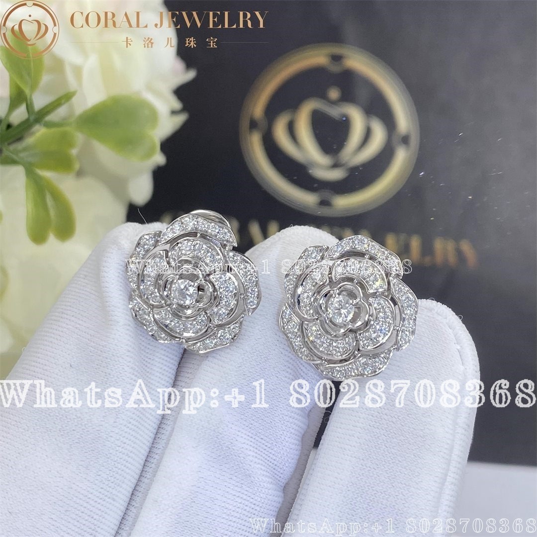 Chanel Bouton De Camelia Earrings 18k White Gold Diamonds J12072 Coral (1)