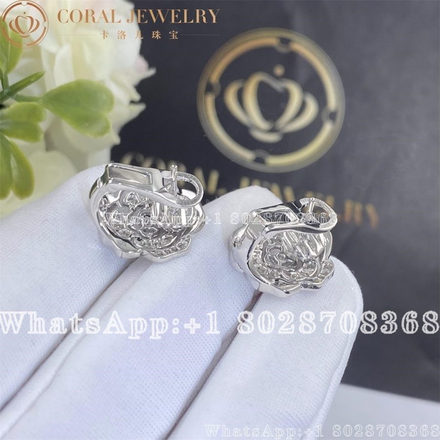 Chanel Bouton De Camelia Earrings 18k White Gold Diamonds J12072 Coral (3)