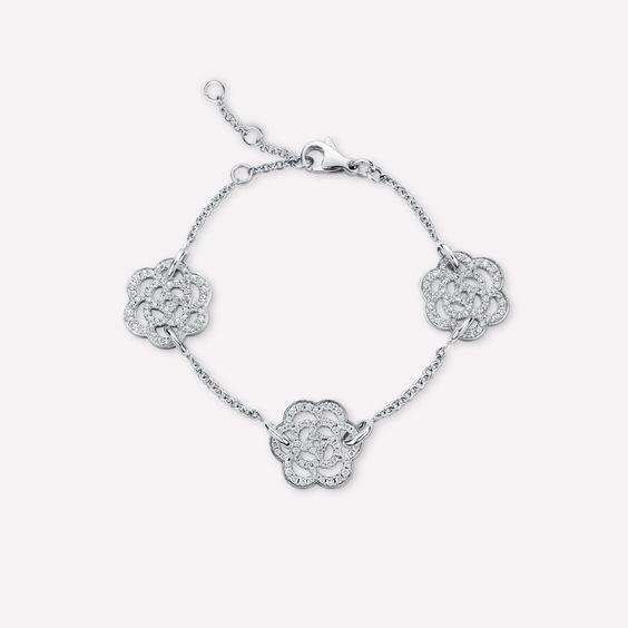 Chanel Camelias Ajoures Bracelet 18k White Gold Diamond J10578