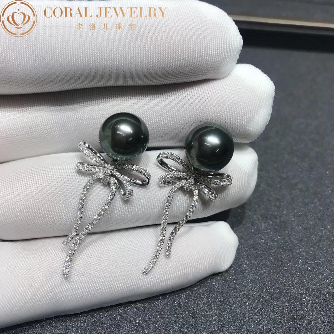 Chanel Ruban Earrings 18k White Gold, Diamonds Black Pearl