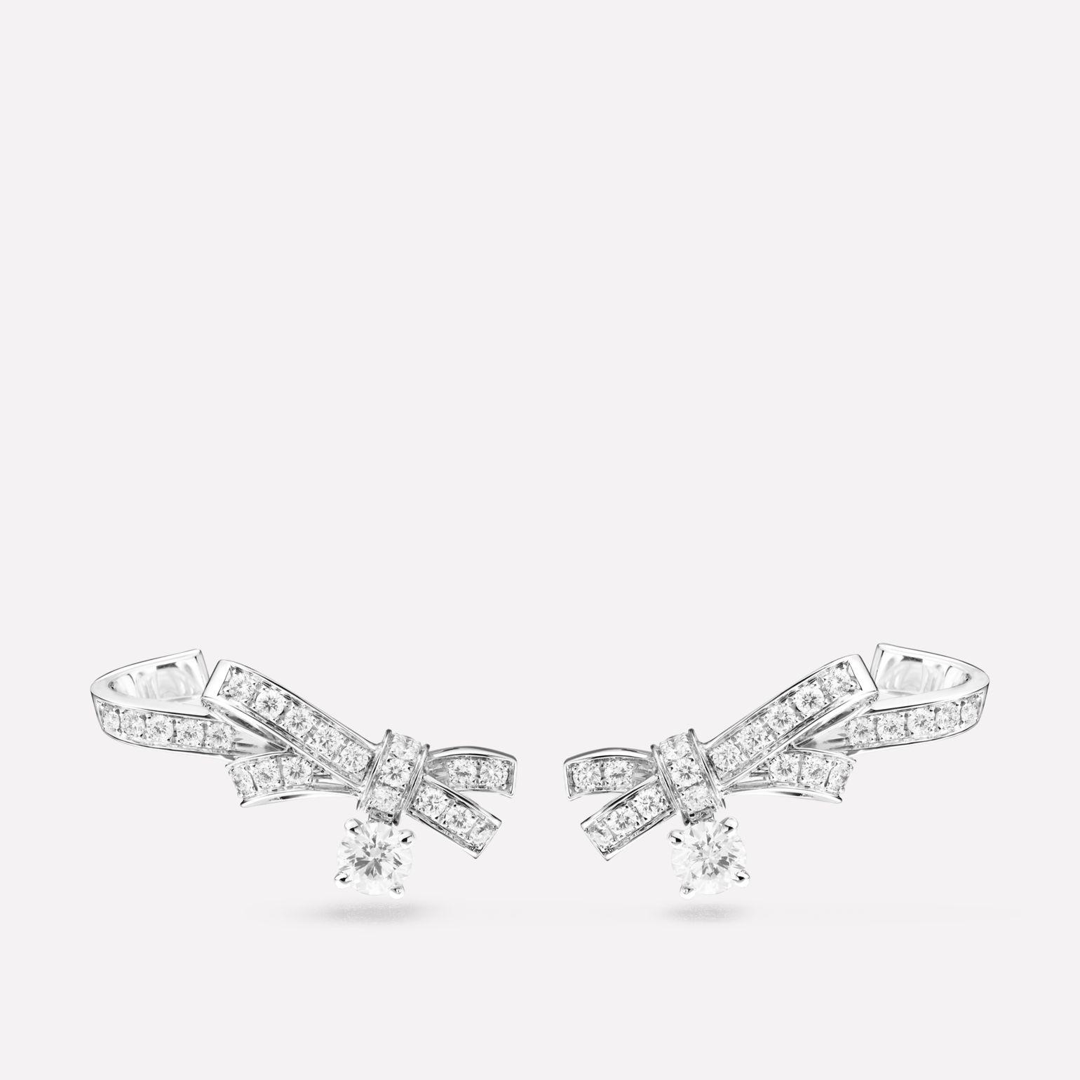 Chanel Ruban Earrings 18k White Gold, Diamonds J11150