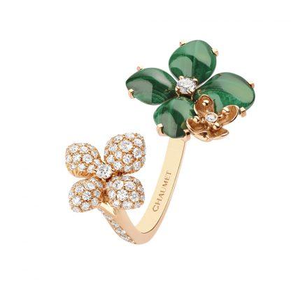 Chaumet Hortensia Pink Gold Diamonds And Malachite Ring 083336