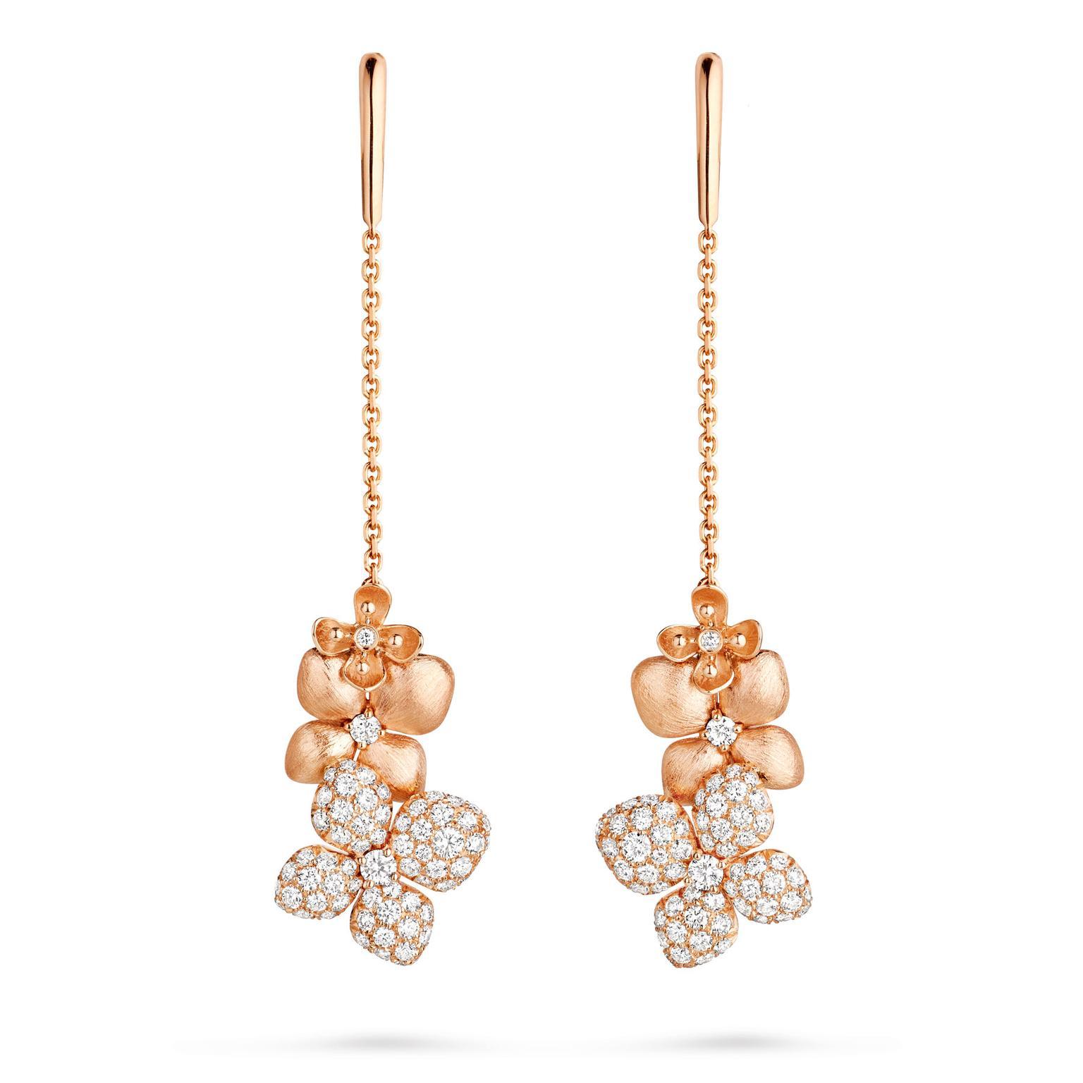 Chaumet Hortensia Astres Dor Brushed Rose Gold And Diamond Drop Earrings 083139 Coral (2)