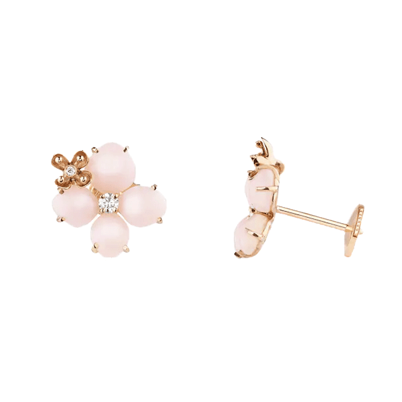 Chaumet Hortensia Aube Rosee Pink Gold Diamond Opal Earrings 083538