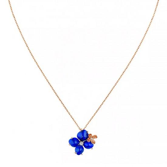 Chaumet Hortensia Eden Pink Gold Lapis Lazuli Diamond Pendant 083147 Coral (1)