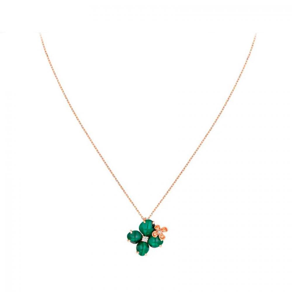 Chaumet Hortensia Eden Pink Gold Malachite Diamond Pendant 083144