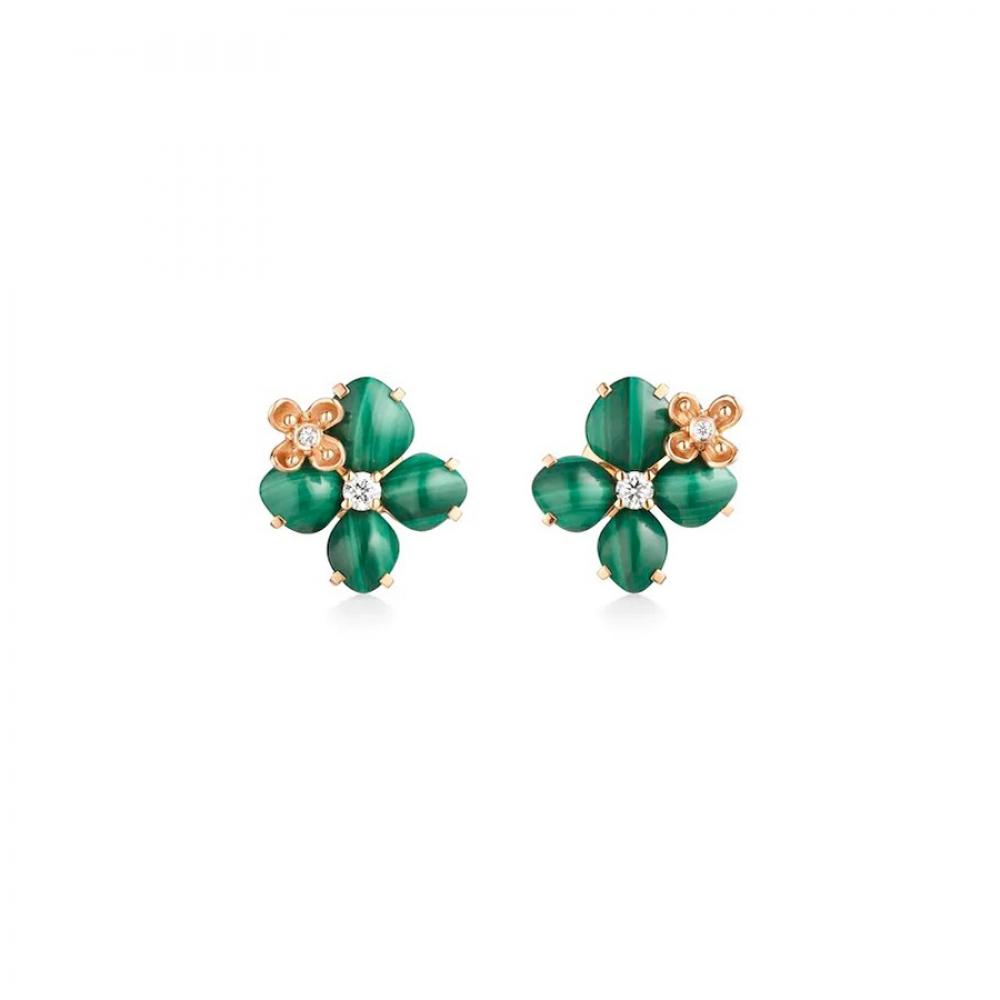 Chaumet Hortensia Jardins Pink Gold Malachite Diamond Earrings 083337