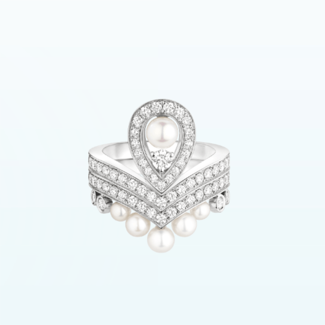 Chaumet Joséphine Aigrette Ring White Gold, Pearls, Diamonds 083289-083292 Combination Rings