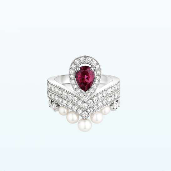 Chaumet Joséphine Aigrette Ring White Gold, Rhodolite Garnet, Diamonds 083340-083292 Combination Rings