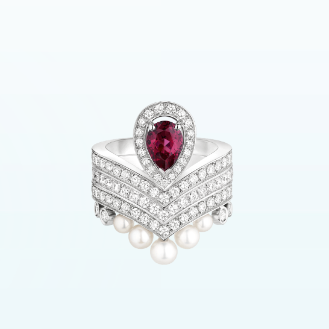 Chaumet Joséphine Aigrette Ring White Gold, Rhodolite Garnet, Diamonds 083340-083590-083292 Combination Rings