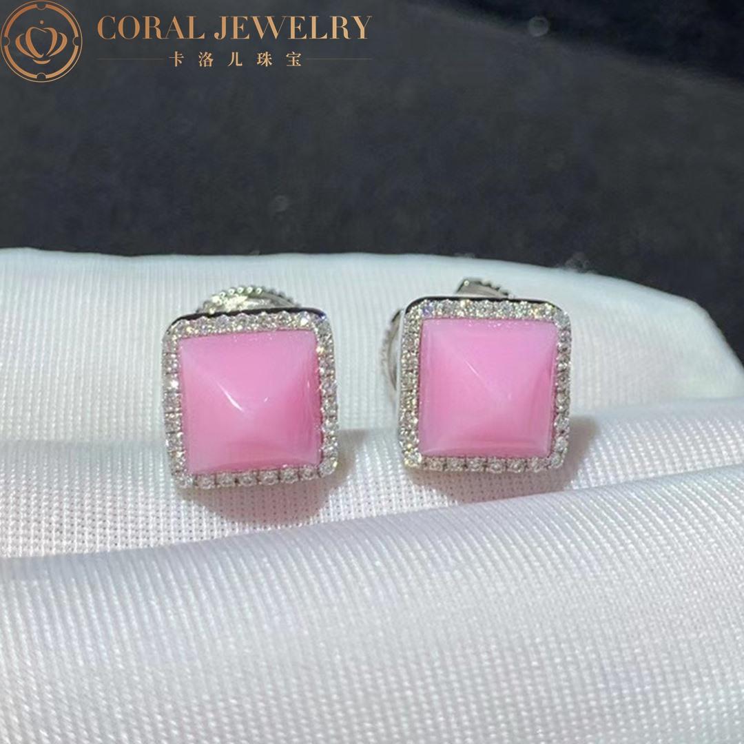 Marli Cleo Diamond Stud Pyramid Earrings In White Gold set with Pink Opal CLEO-E3