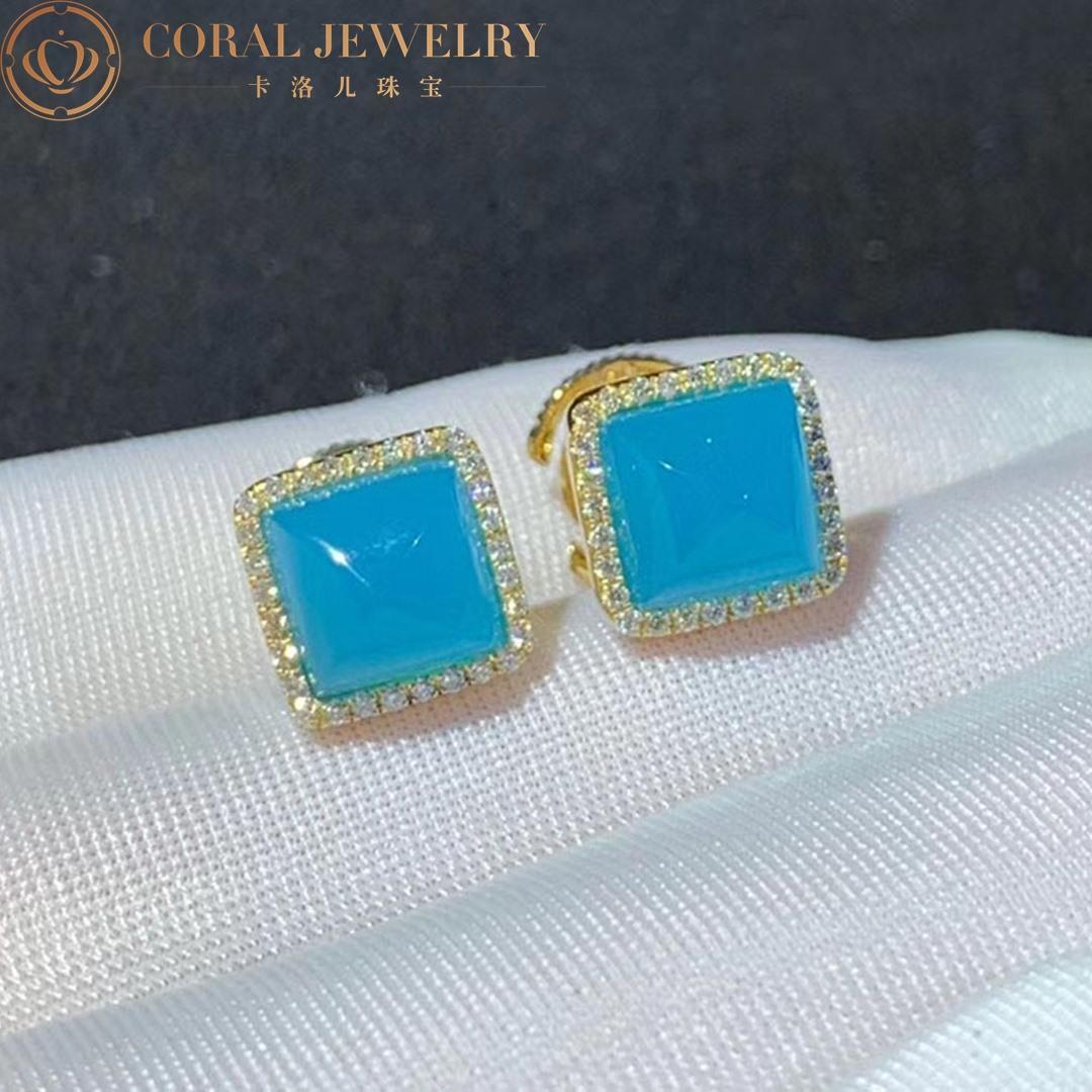 Marli Cleo Diamond Stud Pyramid Earrings In Yellow Gold set with Sea Blue Chalcedony CLEO-E3