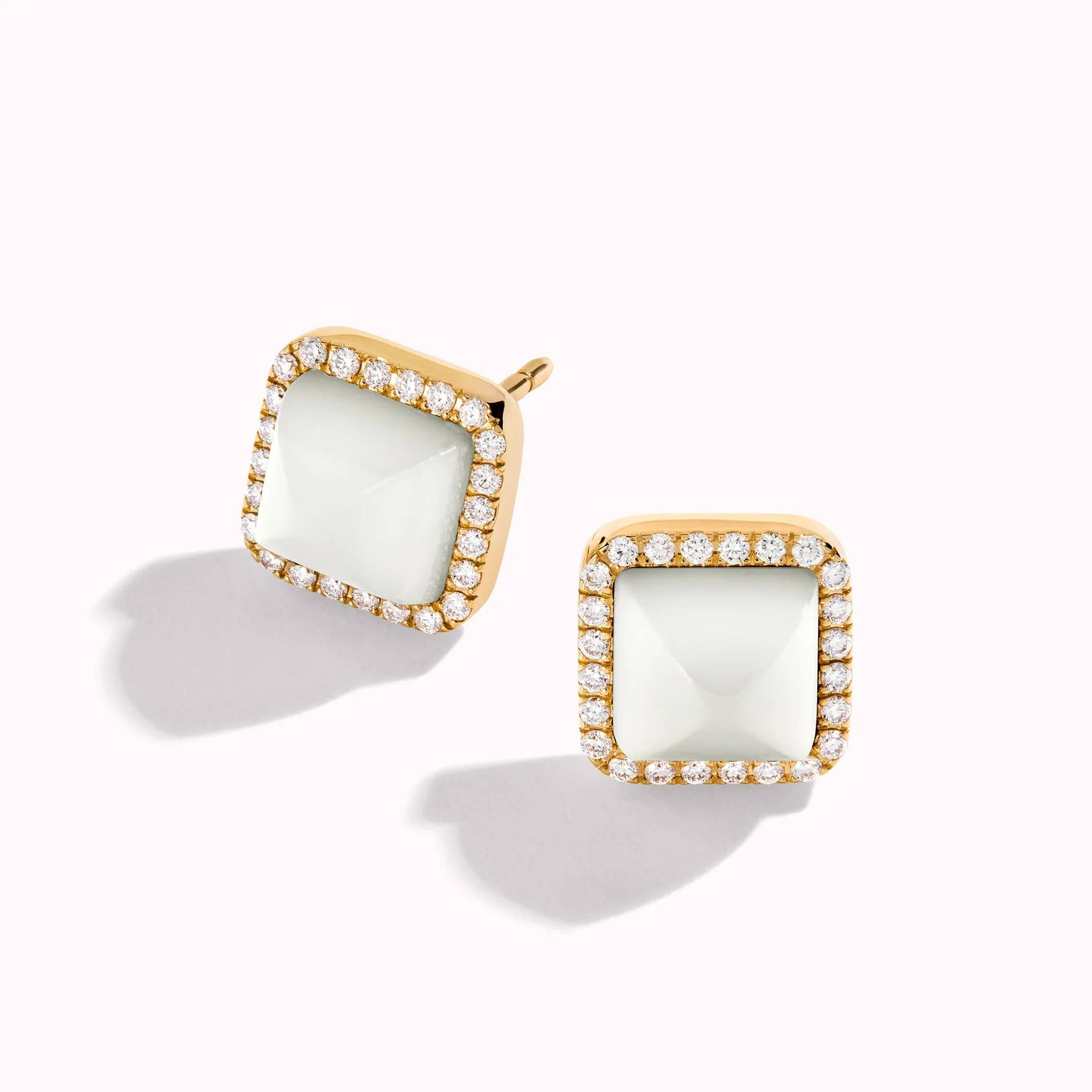 Marli Cleo Diamond Stud Pyramid Earrings In Yellow Gold set with White Moon Stone CLEO-E3