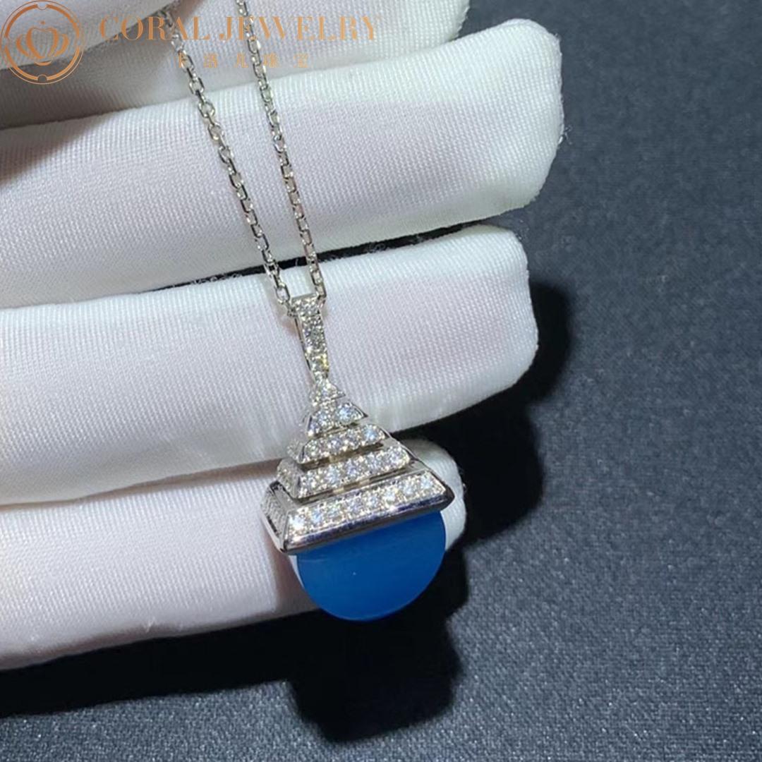 Marli Cleo Midi Rev Diamond Pendant In White Gold Sea Blue Chalcedony CLEO-N22