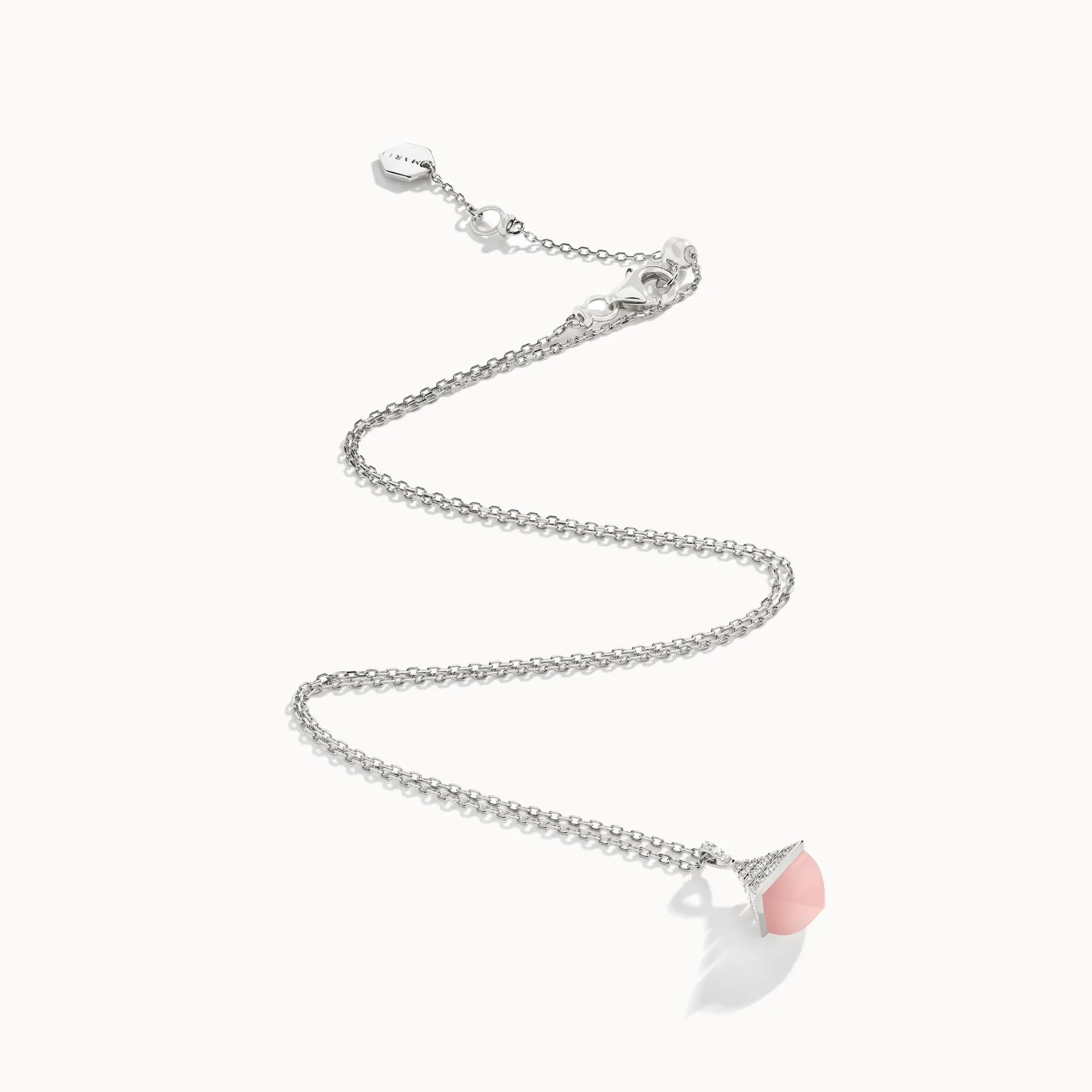 Marli Cleo Mini Rev Diamond Pendant In White Gold set with Pink Opal CLEO-N37