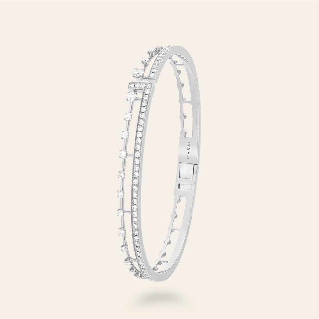 Marli Avenues Open Hinged Bracelet In White Gold AVEN-B2