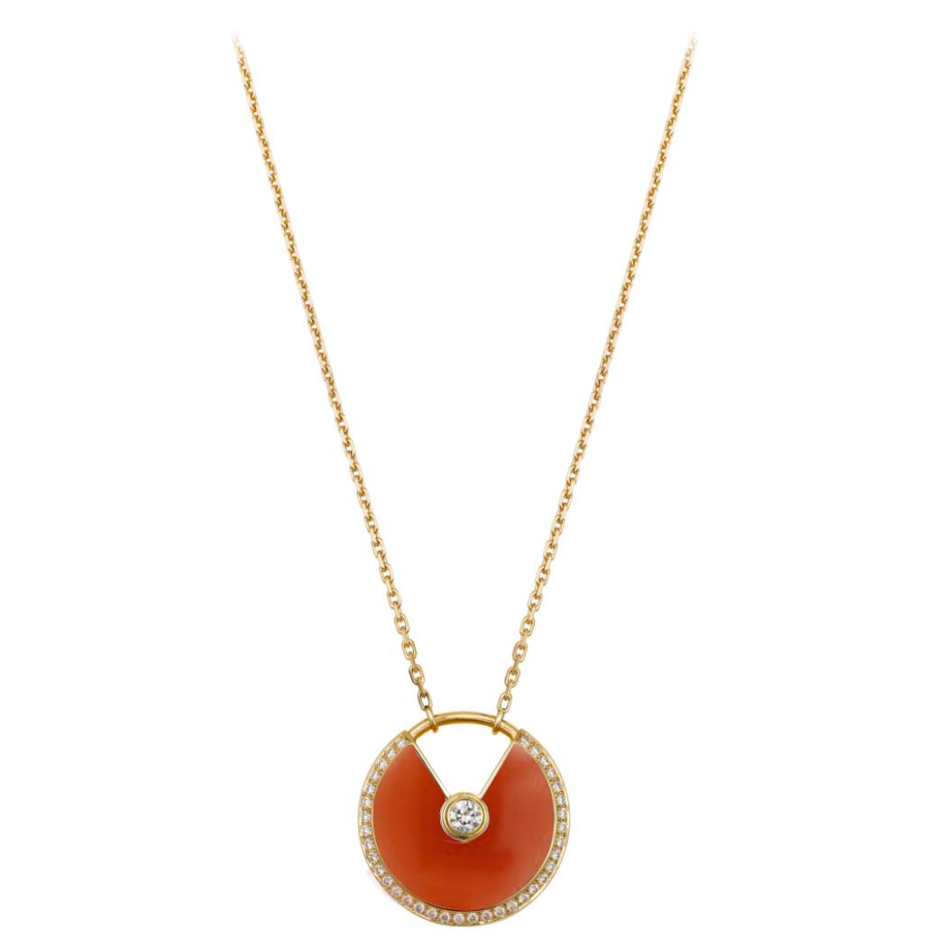 Cartier Amulette De Cartier Necklace, Medium Model Rose Gold Diamonds Carnelian