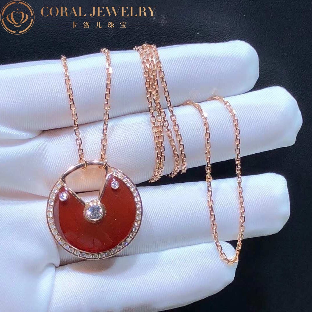 Cartier Amulette De Cartier Necklace, Medium Model Rose Gold Diamonds Carnelian