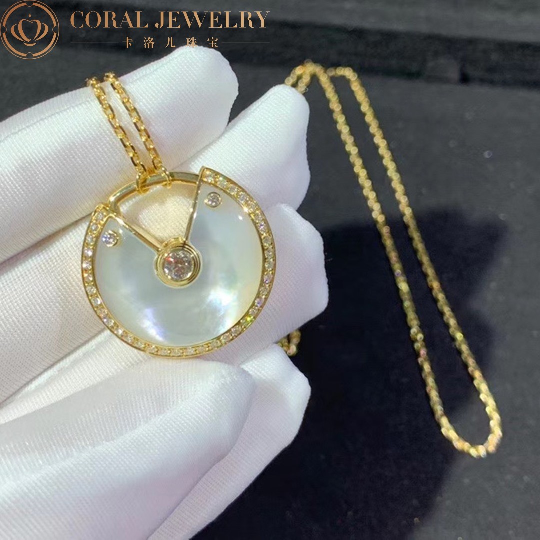 Cartier Amulette De Cartier Necklace, Medium Model Yellow Gold Diamonds White mother of pearl N3299008