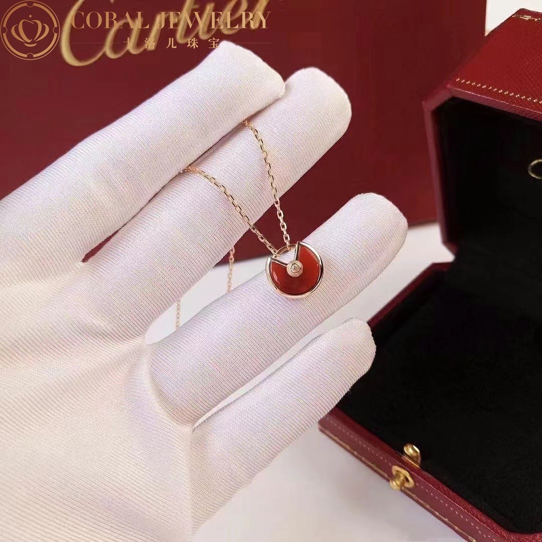 Cartier Amulette De Cartier Necklace, XS Rose Gold, Carnelian, Diamond B7224518