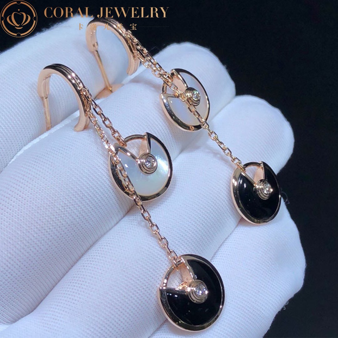 Cartier Amulette de Cartier Earrings XS Diamond Onyx Mother of Pearl 18K Rose Gold B8301251