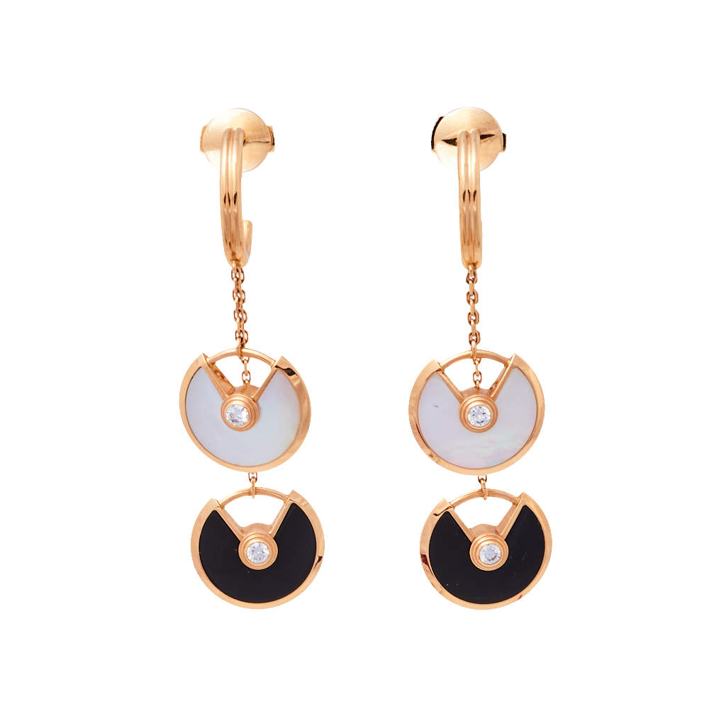 Cartier Amulette de Cartier Earrings XS Diamond Onyx Mother of Pearl 18K Rose Gold B8301251