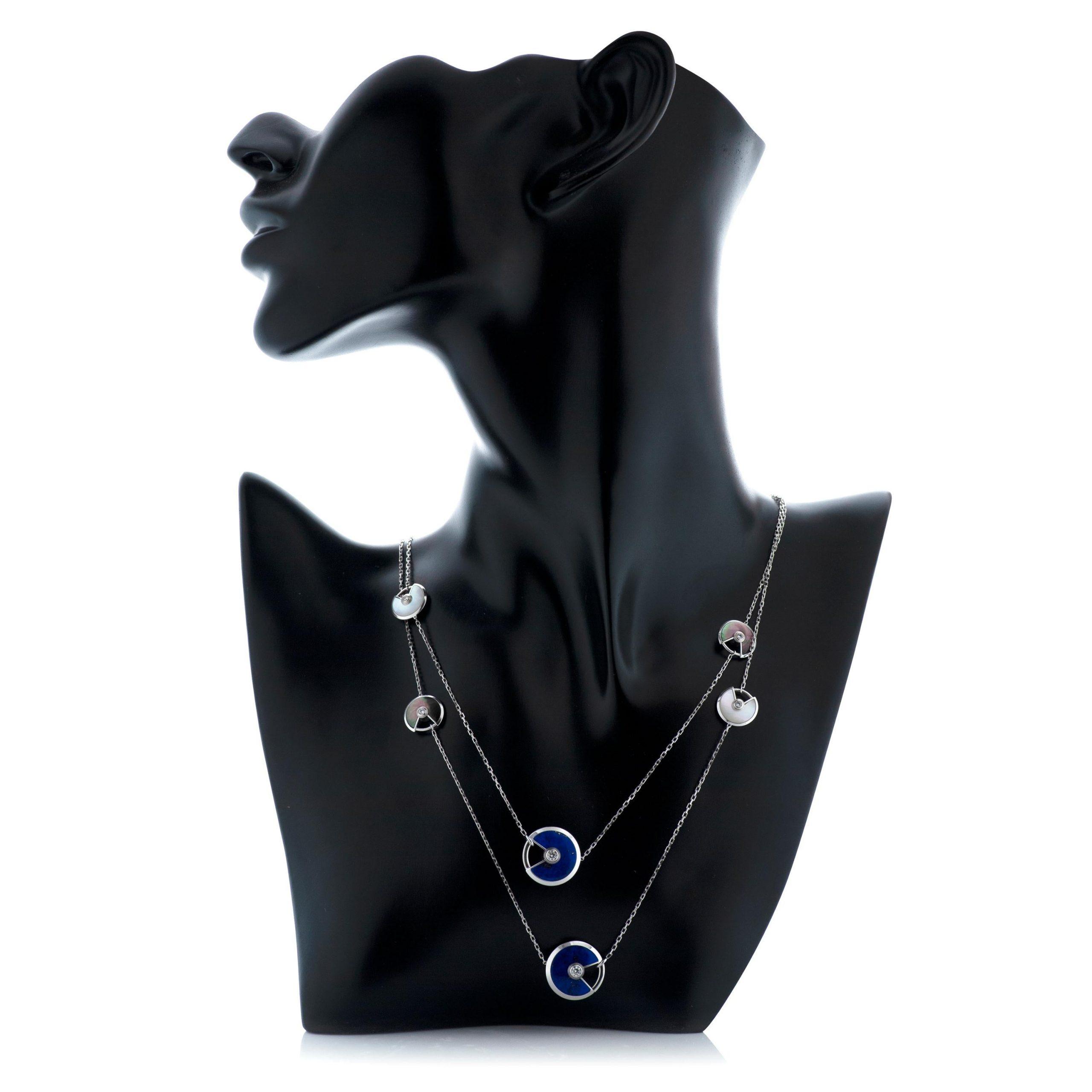 Cartier Amulette De Cartier Necklace, Diamond, Lapis & Mother of Pearl in 18k White Gold