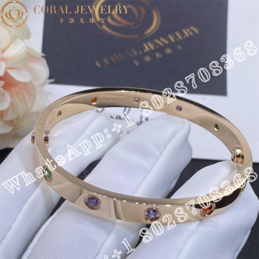 Cartier Love Bracelet Multi Gem Rose Gold Ref B6036517 Coral (13)