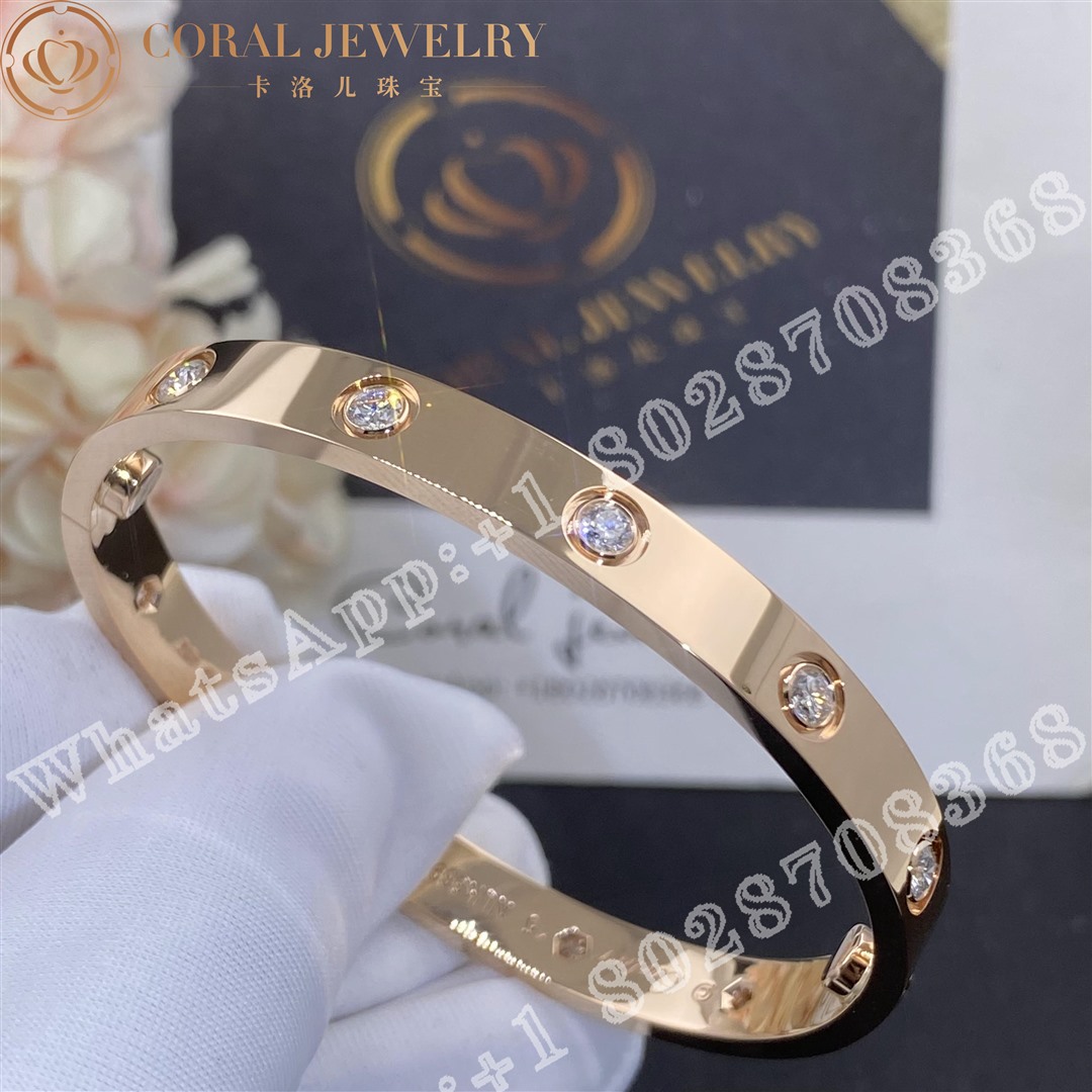 Cartier Love Bracelet 10 Diamonds Rose Gold Ref B6070217 Coral (3)