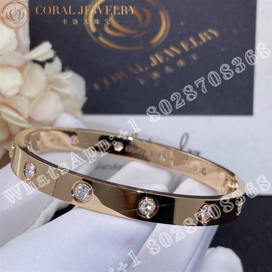 Cartier Love Bracelet 10 Diamonds Rose Gold Ref B6070217 Coral (6)