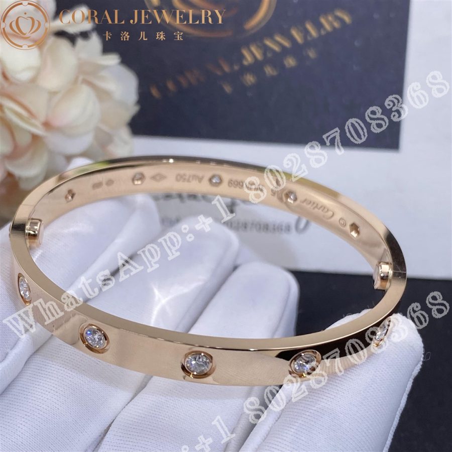 Cartier Love Bracelet 10 Diamonds Rose Gold Ref B6070217 Coral (7)