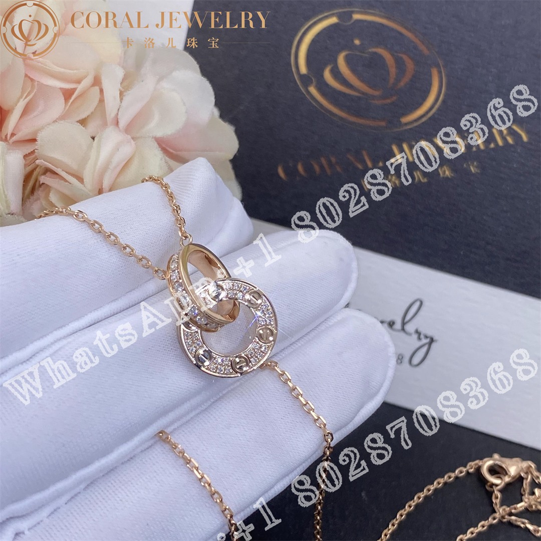 Cartier Love Necklace Diamond Paved 18k Rose Gold B7224528 Coral (1)