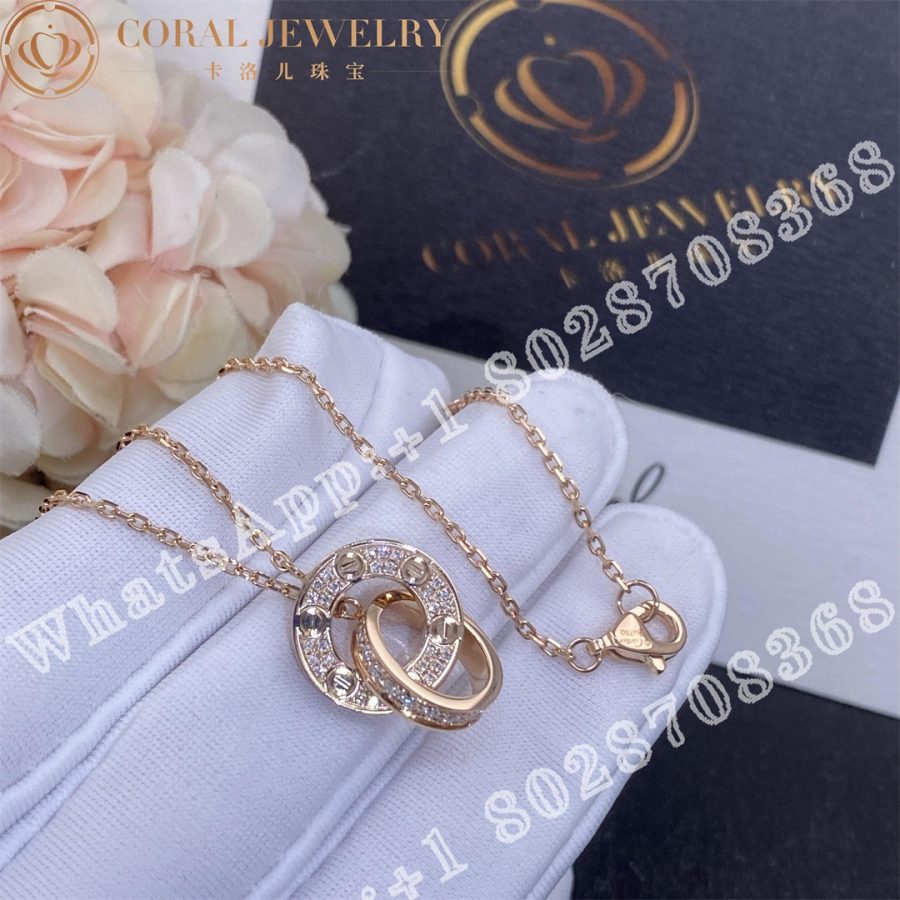 Cartier Love Necklace Diamond Paved 18k Rose Gold B7224528 Coral (3)