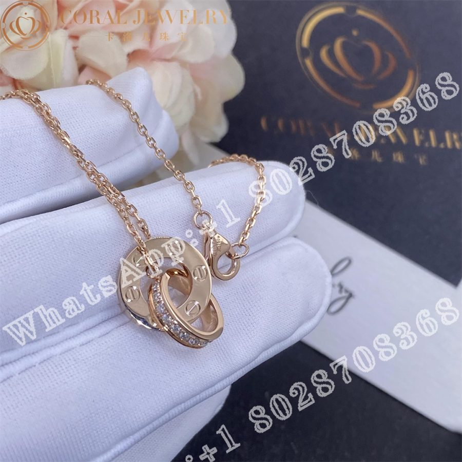 Cartier Love Necklace Diamond Paved 18k Rose Gold B7224528 Coral (5)