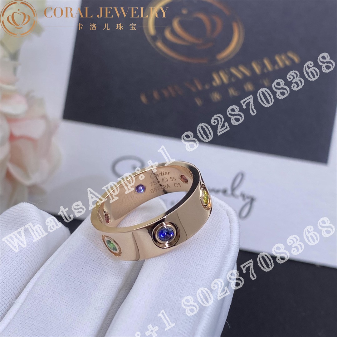 Cartier Love Ring Rose Gold Sapphires Garnets Amethyst B4087800 Coral (2)