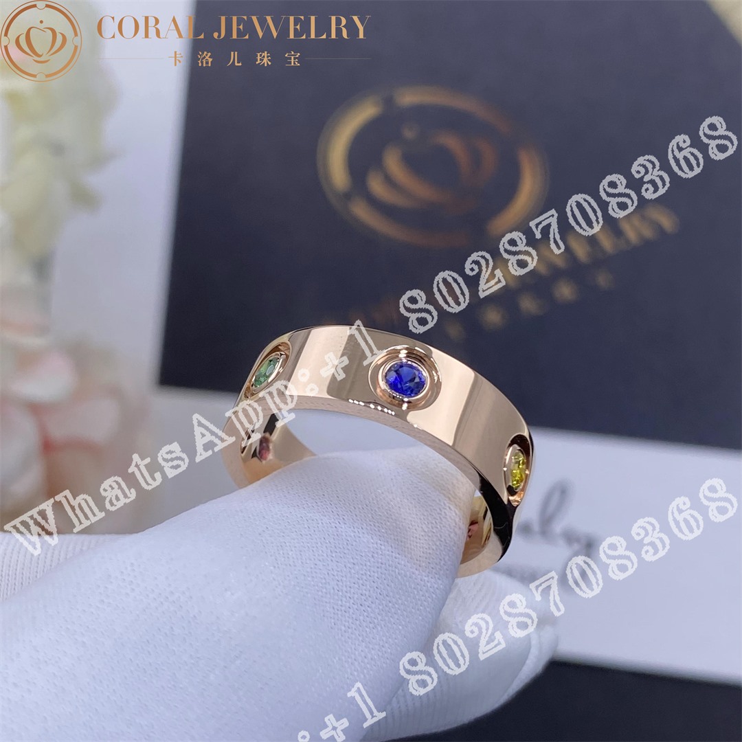 Cartier Love Ring Rose Gold Sapphires Garnets Amethyst B4087800 Coral (6)