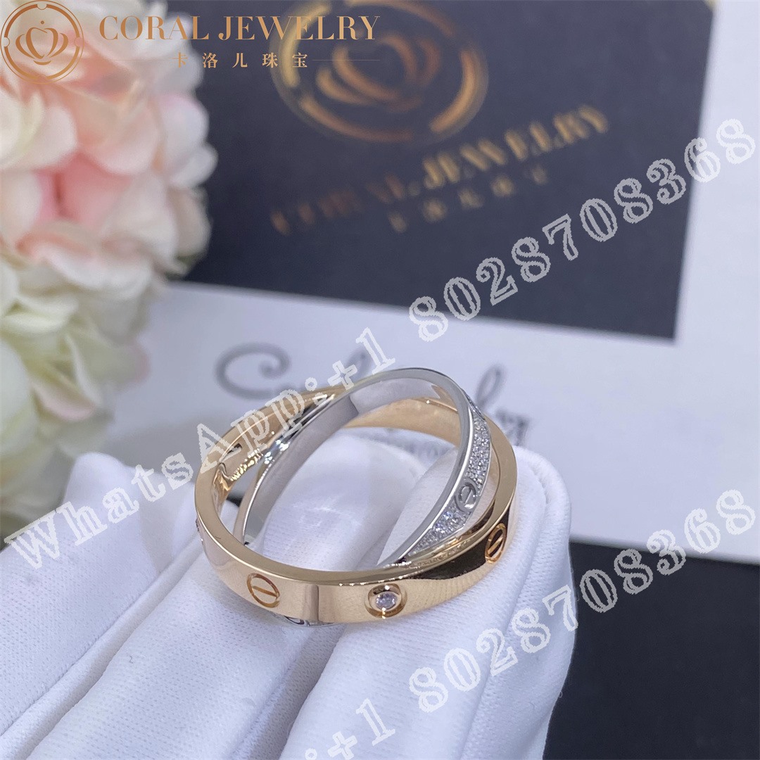 Cartier Love Ring Rose Gold White Gold Diamond Paved B4094600 Coral (1)