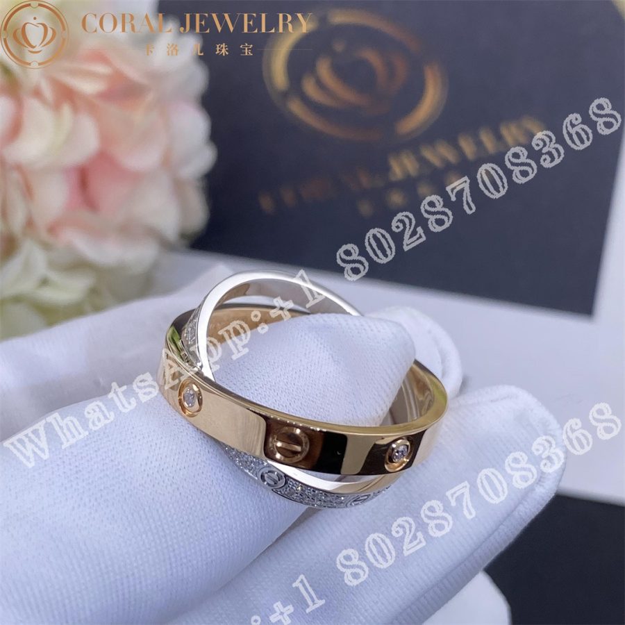 Cartier Love Ring Rose Gold White Gold Diamond Paved B4094600 Coral (10)