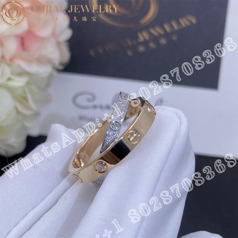 Cartier Love Ring Rose Gold White Gold Diamond Paved B4094600 Coral (2)