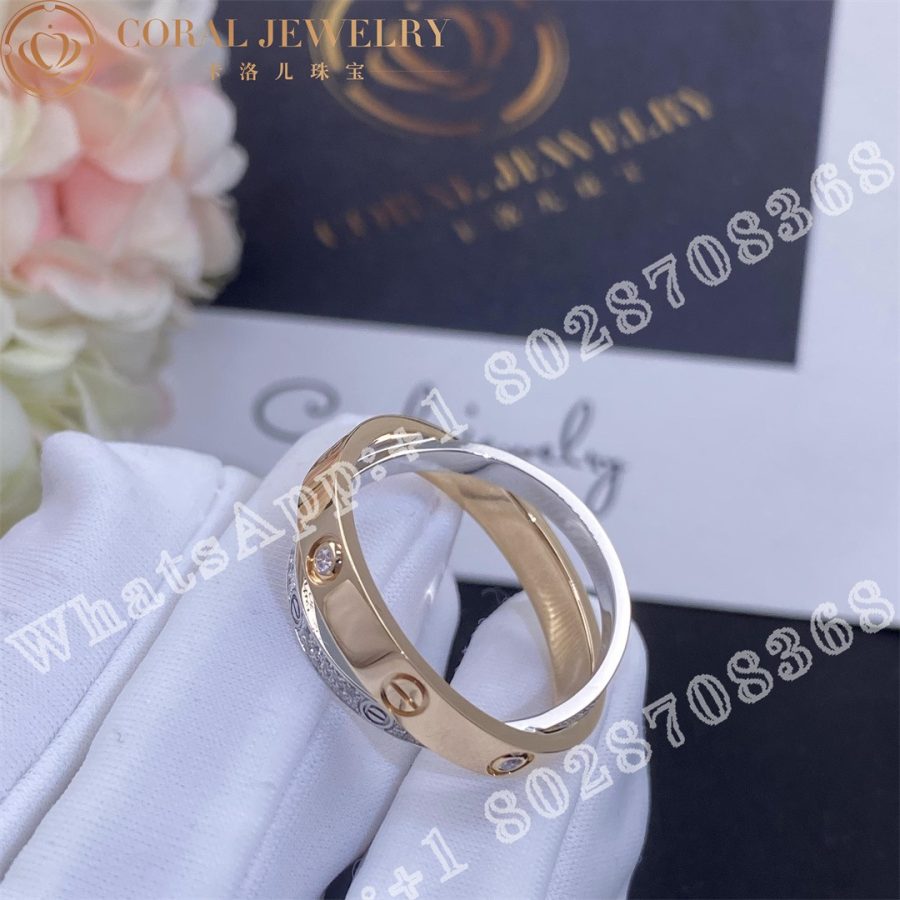 Cartier Love Ring Rose Gold White Gold Diamond Paved B4094600 Coral (3)