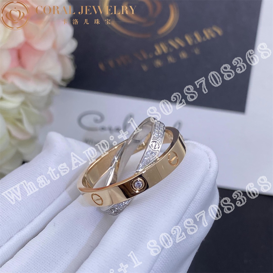 Cartier Love Ring Rose Gold White Gold Diamond Paved B4094600 Coral (9)