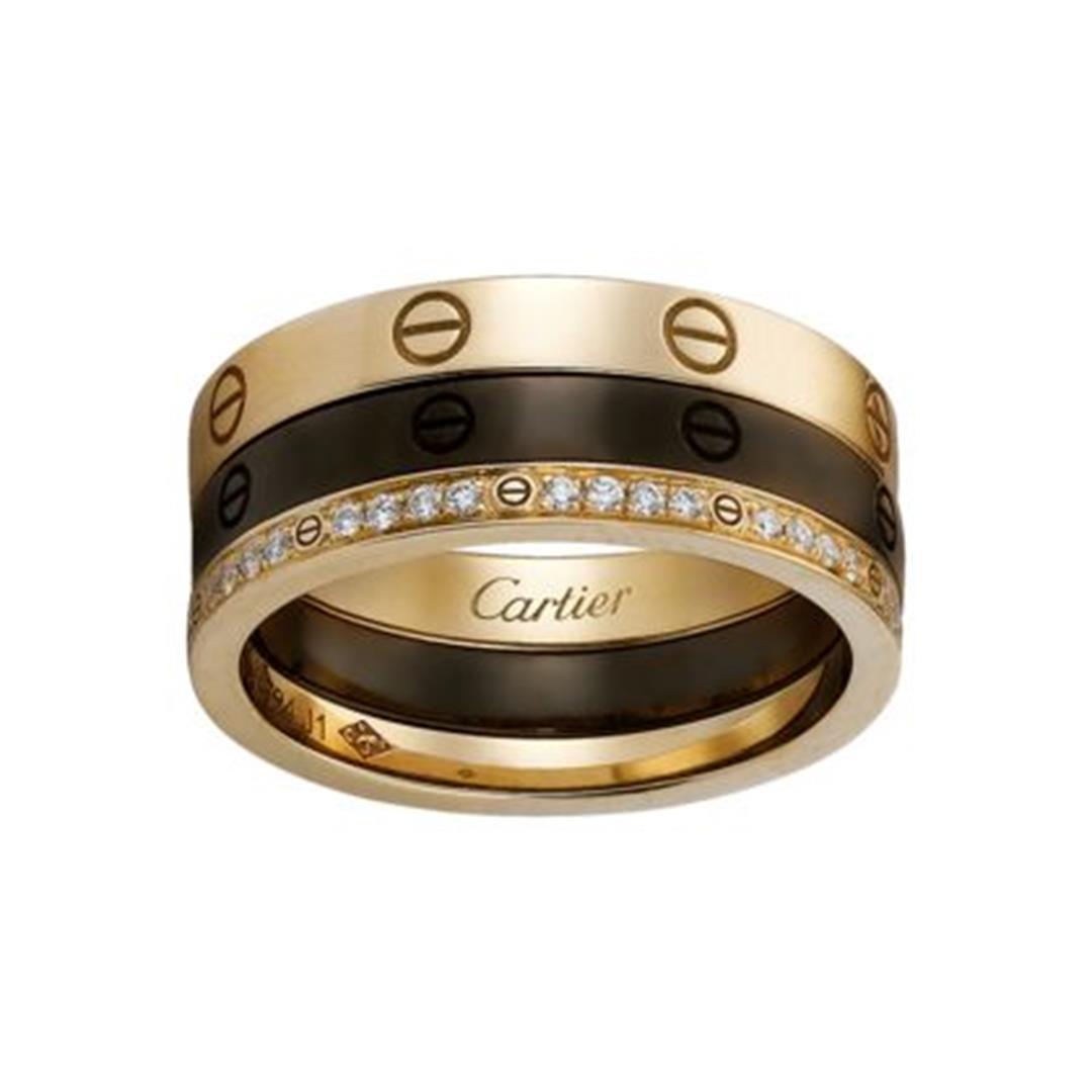 Cartier Love Ring Three Rings Yellow Gold Brown Ceramic Diamond B4097900