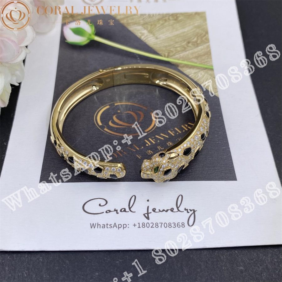 Cartier Panthere De Cartier Bracelet 18k Gold Diamond Onyx Emerald N6715417 Coral (7)